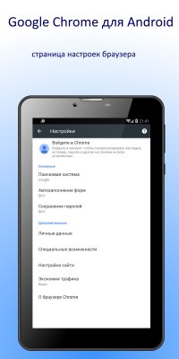 Google Chrome для Android - страница настроек браузера